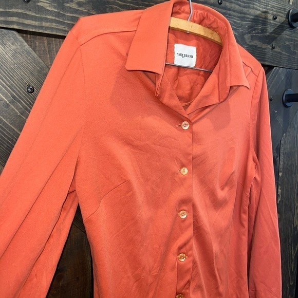 Sir Julian Dress Top XS Blouse Burnt Salmon Orange Silky Button Up Collared Vtg - Picture 3 of 8